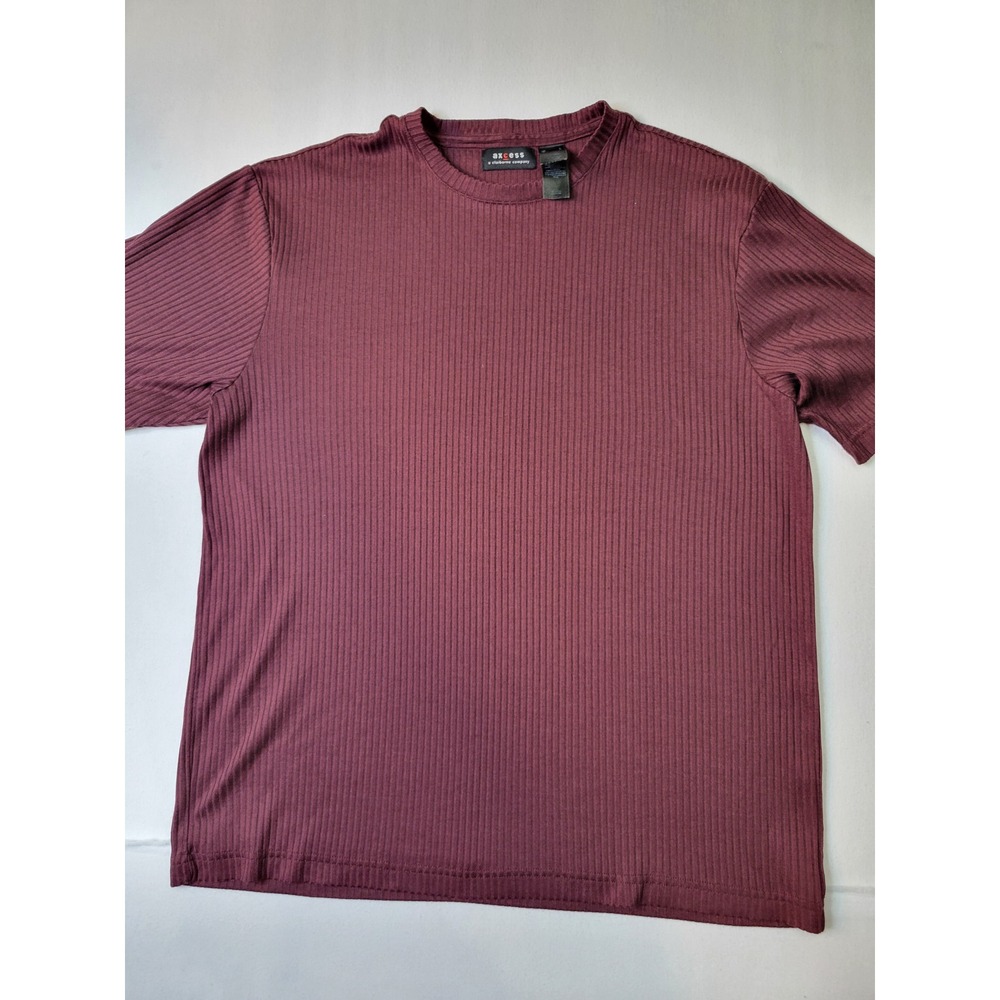 Axcess Claiborne Large Burgundy Ribbed Short Sleeve Crew Neck Shirt Maroon 2402